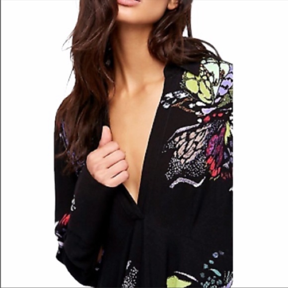 FREE PEOPLE Field of Butterflies Tunic Dress Top Black Multi Color Size Large - Picture 2 of 12